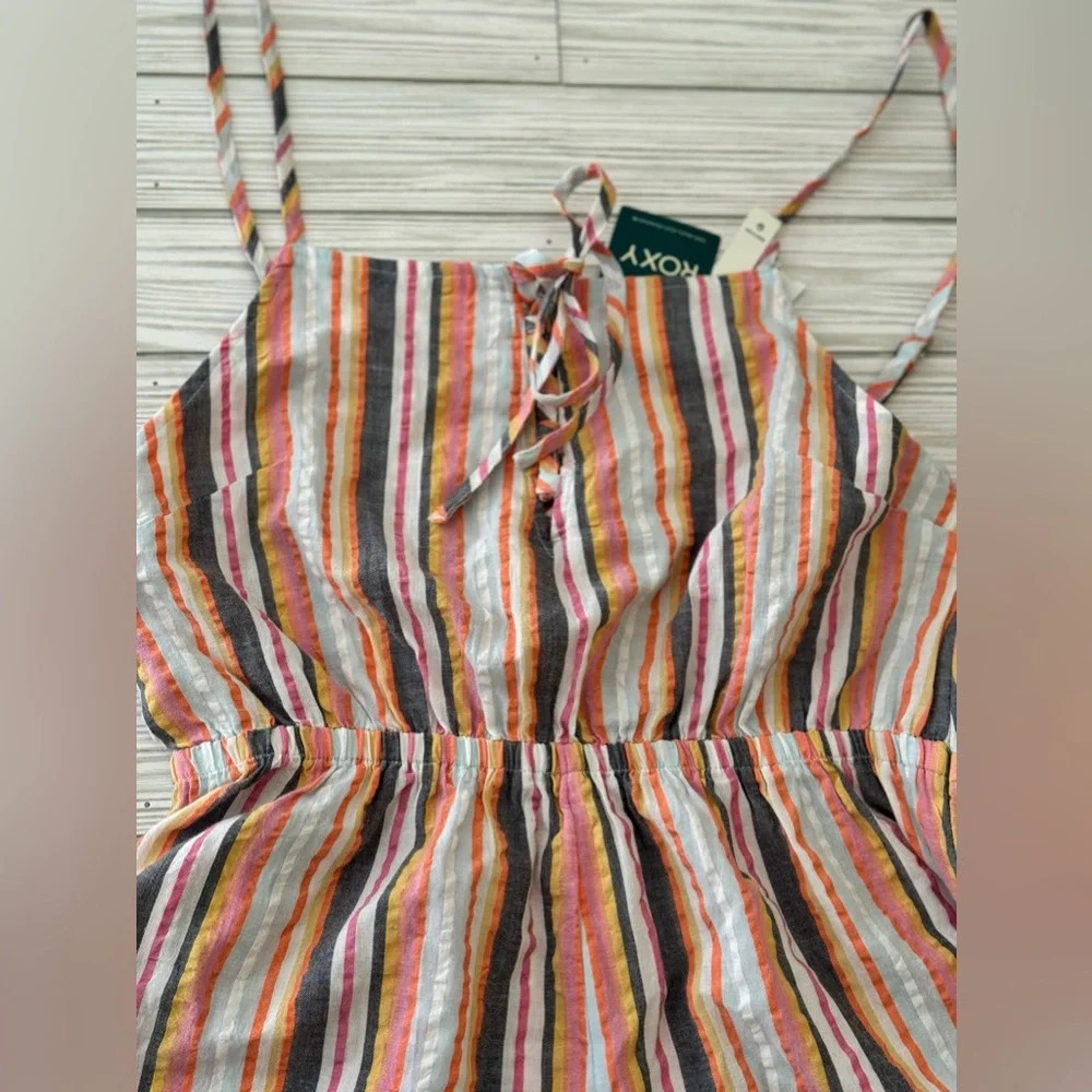 NWT | ROXY | Endless Love Stripe Cotton Seersucker Romper - Size L - Picture 3 of 6